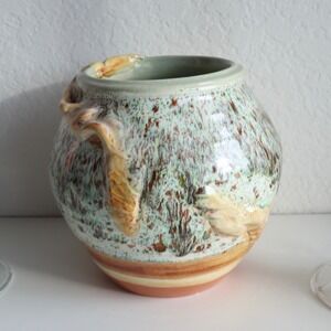 Studio Pottery Vase Planter Hand Thrown Clay Signed Artisan Earthy Decor